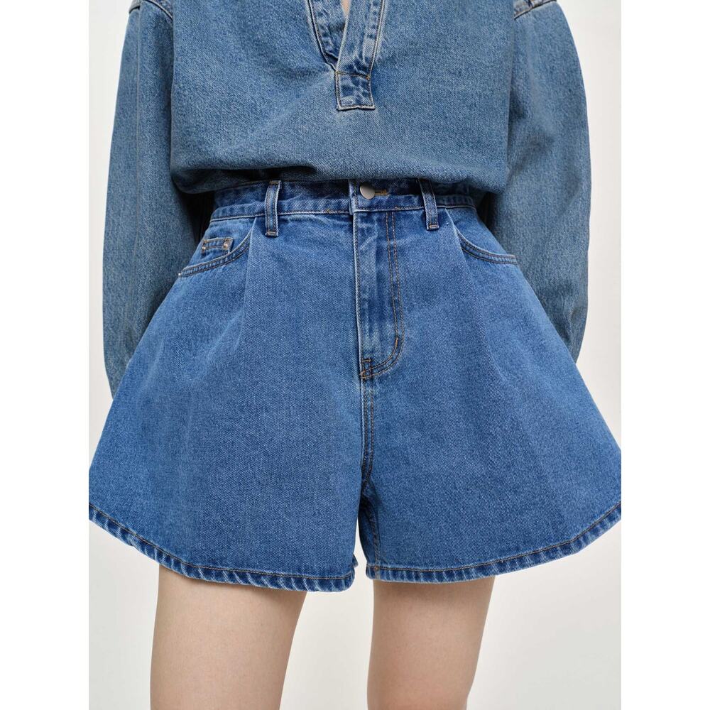 Source Unknown Flared Denim Shorts Medium Blue - L - image 2